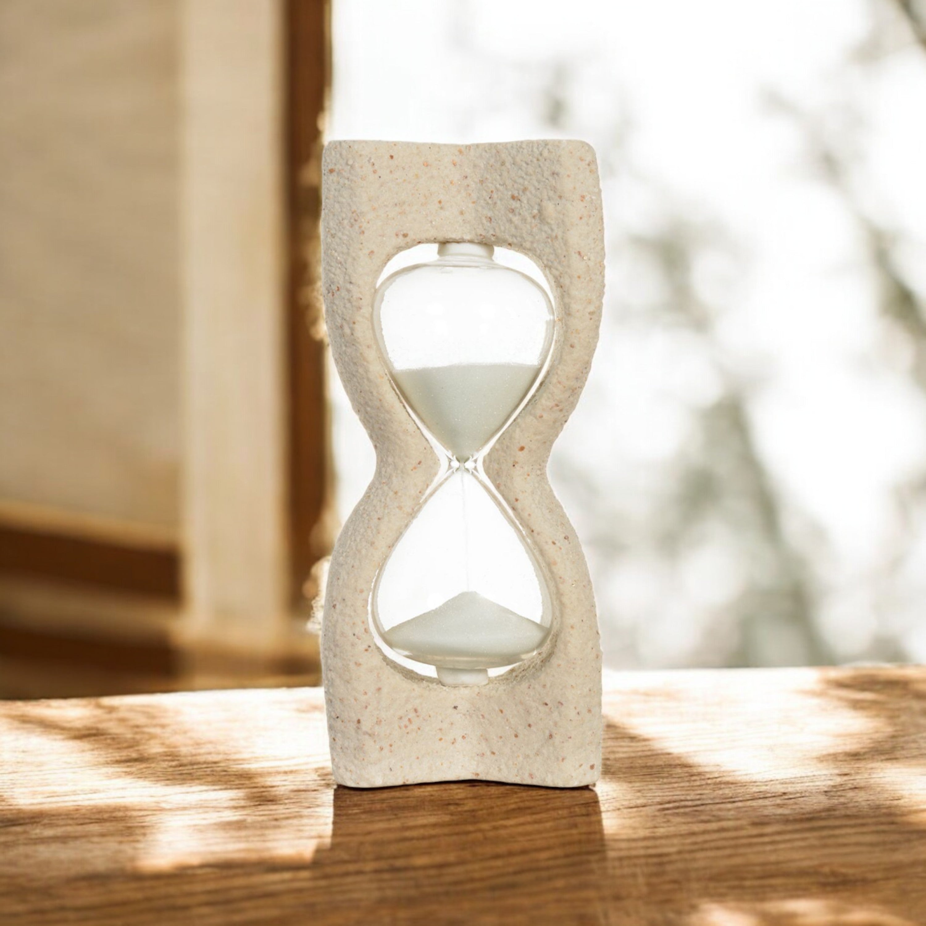 Ampulheta Decorativa Bege Branco – 14 Minutos – 22,7 x 10 x 7 cm