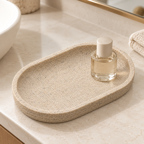 Bandeja Linen Polirresina Bege - 20x12cm