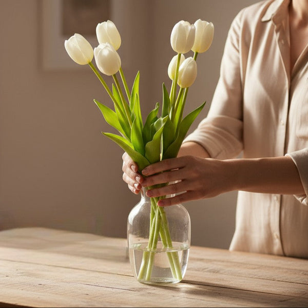 Ramalhete Tulipa Toque Real Branco - 40cm