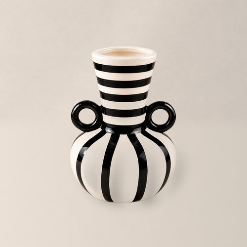 Vaso Argolas Cerâmica Preto e Branco