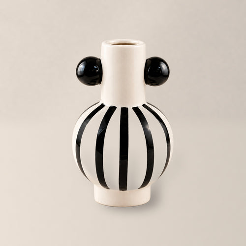 Vaso Bojudo Cerâmica Preto e Branco