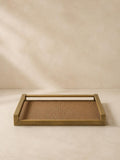 Bandeja Decorativa Metal e PU Dourada