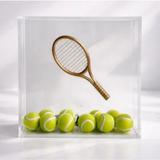 Caixa decorativa Play Tênis de acrílico com raquete dourada e bolinhas, Sancler Design