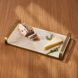 Bandeja de Madeira c/ Alça de Metal Dourado P -  7 x 41 x 24 cm