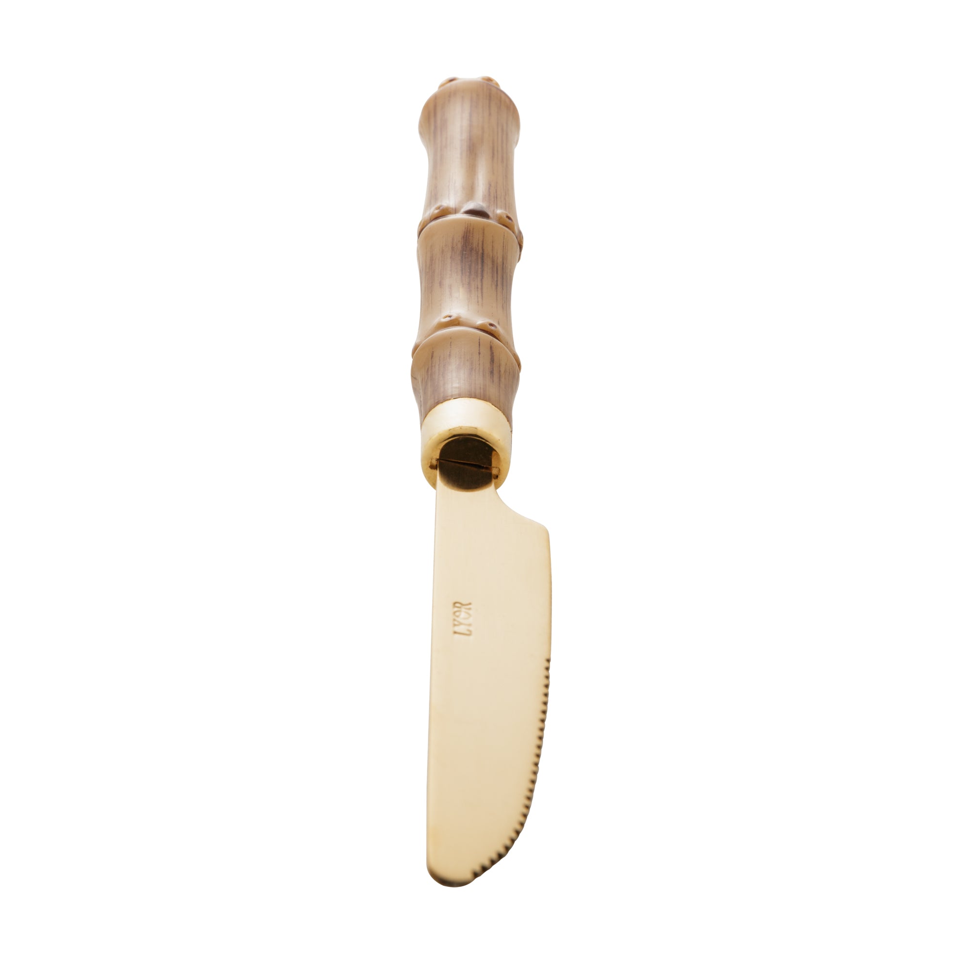 Conj. c/ 6 Facas Aço Inox Dourado Bambu - 20,5cm
