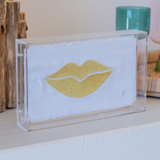 Caixa Acrílica Boca Dourada Branca - 24x12cm