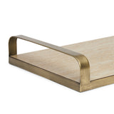 Bandeja de Madeira c/ Alça de Metal Dourado P -  7 x 41 x 24 cm