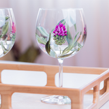 Taça de Vinho Pintada à Mão Protea Rosada - 10x20cm