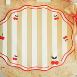Lugar Americano Oval Impermeável Cherry (Cerejas com Listras Bege) - 48x38cm