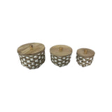 Caixa Decorativa Redonda em Palha Natural (Cestaria Bicolor) - 20 × 20 × 15 cm