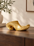 Escultura Abstrata Resina Dourada - 15x38cm