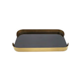 Bandeja Decorativa em Metal com Borda Curva e Vidro Preto - 40 × 22 × 4 cm