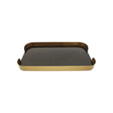 Bandeja Decorativa em Metal com Borda Curva e Vidro Preto - 46 × 26 × 4 cm