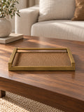 Bandeja Decorativa Metal e PU Dourada - 48x31,5cm