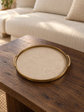 Bandeja Decorativa Redonda Metal e PU Dourada - 9x41cm