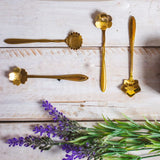 Conjunto 4 Colheres de Chá de Aço Inox Flores Dourado - 3x12,5cm