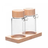 Conjunto 2 Galheteiros de Vidro com Tampa e Suporte de Bambu - 170 ml