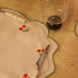 Jogo Americano Bordado Cerejas + Guardanapo (12 Peças)