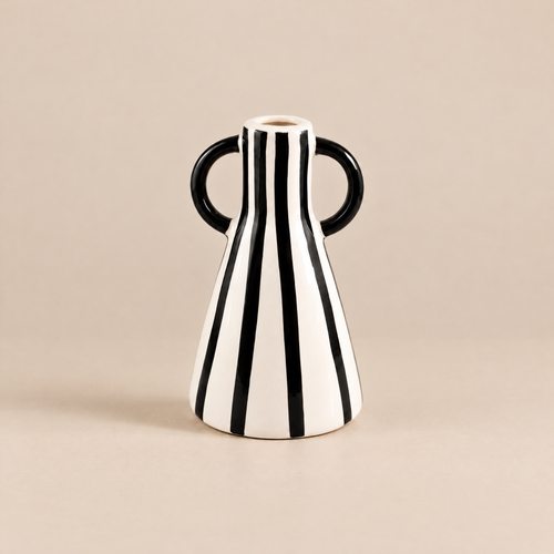 Vaso Alça Cerâmica Preto e Branco