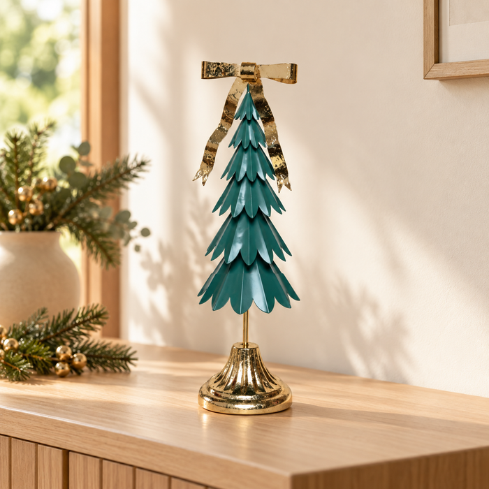 Árvore Decorativa Metal Verde e Ouro - 29,5cm