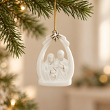 Enfeite Pendente Sagrada Família Branco e Dourado - 10cm