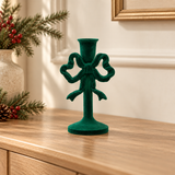 CASTIÇAL RESINA FLOCADO LAÇO VERDE - 20CM