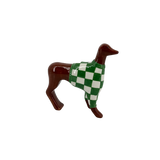 Escultura Decorativa Cachorro com Suéter Xadrez Verde - 19 cm