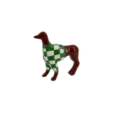 Escultura Decorativa Cachorro com Suéter Xadrez Verde - 19 cm