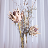 Arranjo Minimalista de Proteas Outonadas e Vime