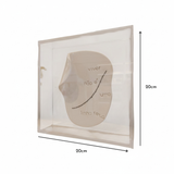 Caixa Acrílica c/ Relicário Decorativo Frase: Viver não é um linha reta - 20x20cm