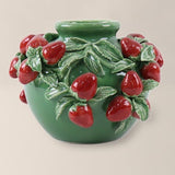 Vaso cerâmica verde com morangos