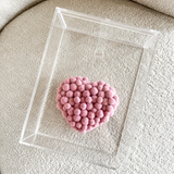Caixa Acrílica c/ Coração Rosa Claro Pelúcia - 21x16cm