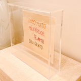 Caixa Acrílica c/ Bordado "Sinto Muito, Me Perdoe, Te Amo, Sou Grato" - 20x20cm