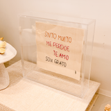 Caixa Acrílica c/ Bordado "Sinto Muito, Me Perdoe, Te Amo, Sou Grato" - 20x20cm