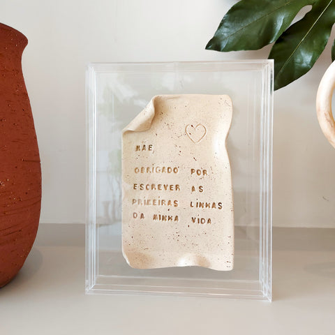 Caixa Acrílica 'Mãe, obrigado por escrever as primeiras linhas da minha vida' - 18x23cm