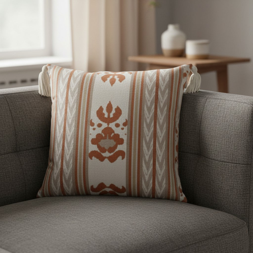 Almofada em Linho Estampado Ikat (Terracota) - 52 × 52 cm
