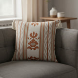 Almofada em Linho Estampado Ikat (Terracota) - 52 × 52 cm