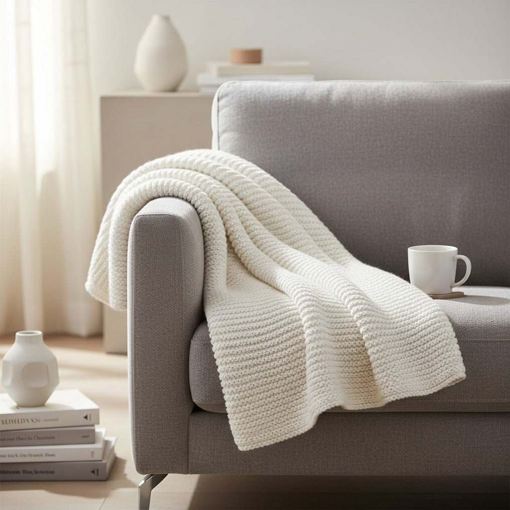 Manta em Tricô Soft (Off-White) - 2,20 × 0,90 m