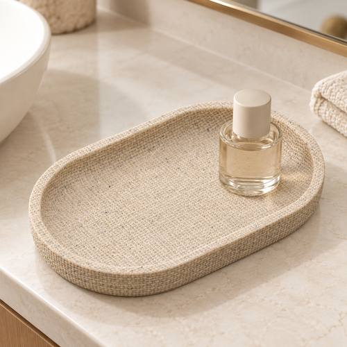 Bandeja Linen Polirresina Bege - 20x12cm