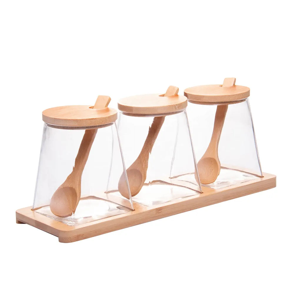Conjunto de 3 Potes c/ Tampa de Bambu - 350ml