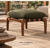 Puff Domênica Madeira e Tecido Verde - 70x49cm