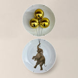 CONJUNTO 2 PRATOS DECORATIVOS ELEFANTE BALÕES PORCELANA DOURADO - 27CM
