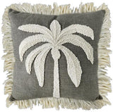 Almofada Linho Cinza com Bordado Bouclé Cru Coqueiro - 52x52cm
