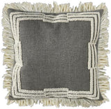 Almofada Linho Cinza com Bordado Bouclé Cru Geométrico - 52x52cm