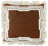Almofada Linho Terracota com Bordado Bouclé Cru Geométrico - 52x52cm