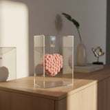 Caixa Acrílica c/ Coração Rosa Claro Pelúcia - 21x16cm