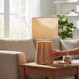 Abajur em Fibra Natural com Cúpula de Linho - 35,5x22cm