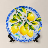 Prato Decorativo Limão Cerâmica Azul e Amarelo Mod 1 - 20cm