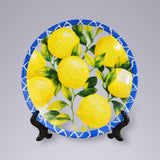 Prato Decorativo Limão Cerâmica Azul e Amarelo Mod 2 - 20cm
