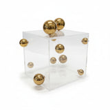Caixa Acrílica c/ Esferas Douradas - 16x16cm